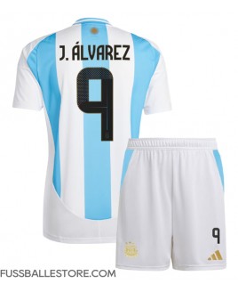 Günstige Argentinien Julian Alvarez #9 Heimtrikotsatz Kinder Copa America 2024 Kurzarm (+ Kurze Hosen)